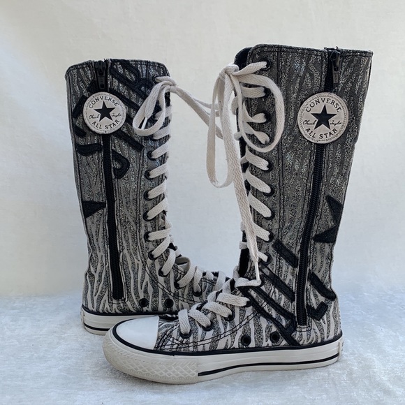 Converse All-Star Zebra Print High/Tall Lace-up Black, Gray, Glitter Sneakers - Picture 11 of 17